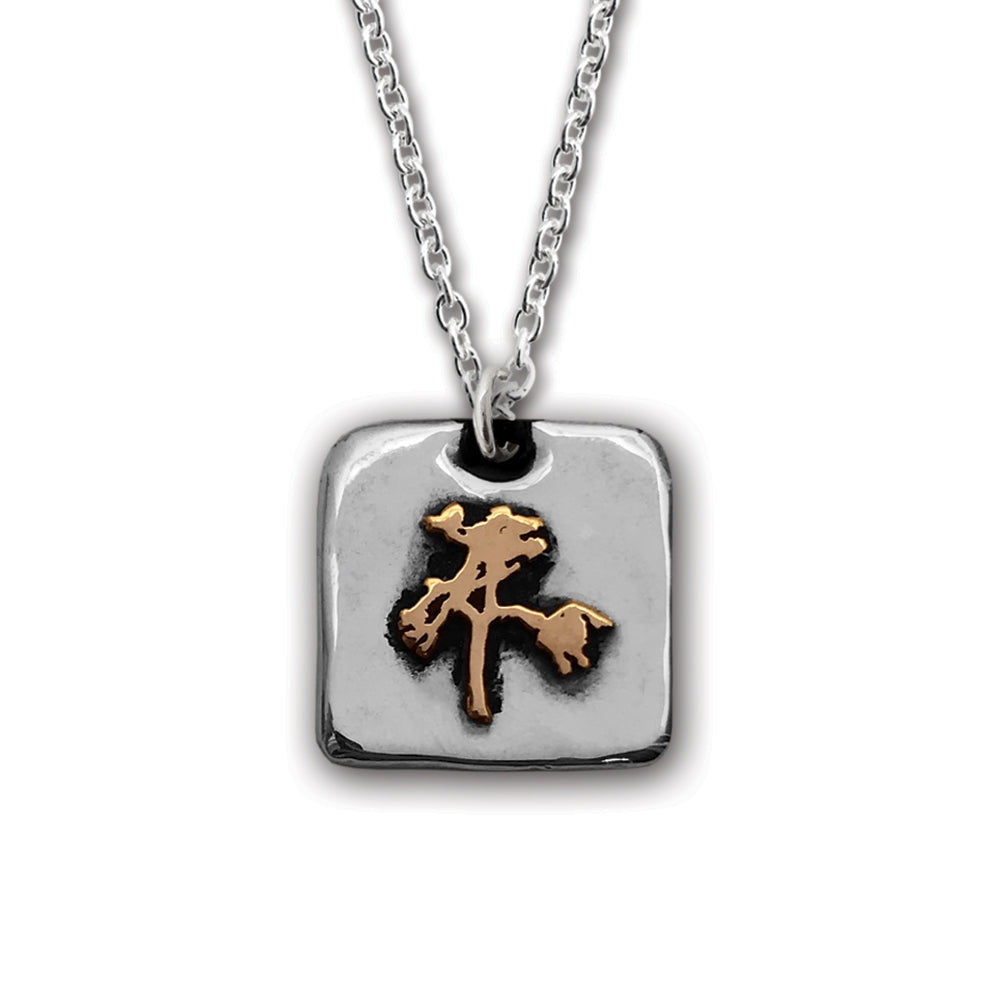 The Joshua Tree Square Silver/Bronze Pendant on Chain
