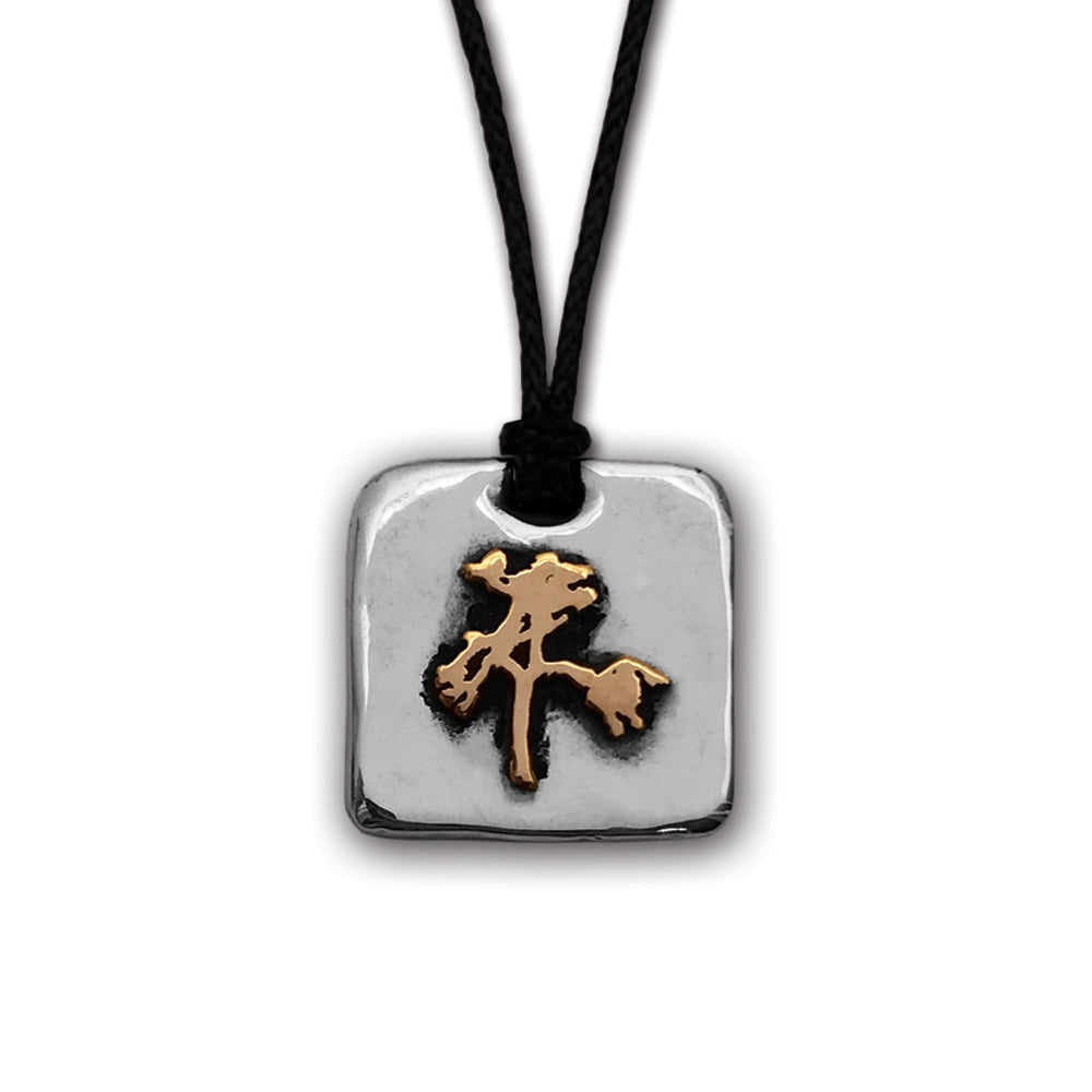 The Joshua Tree Square Silver/Bronze Pendant on Cord